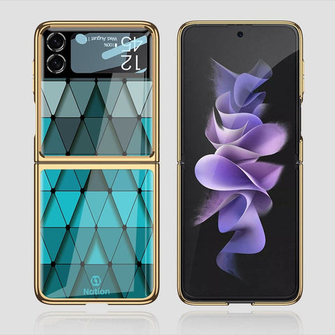 Samsung Galaxy Z Flip 3 5G Cover - ONation Pyramid Series - Premium Electroplated Infinity Ultra Shine Glass Soft Silicon Borders Case