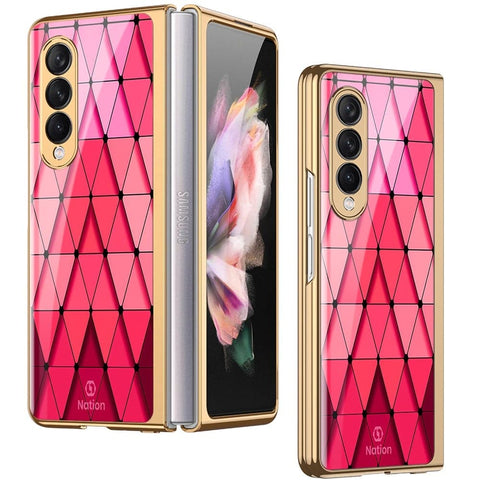 Samsung Galaxy Z Fold3 5G Cover - ONation Pyramid Series - Premium Electroplated Infinity Ultra Shine Glass Soft Silicon Borders Case