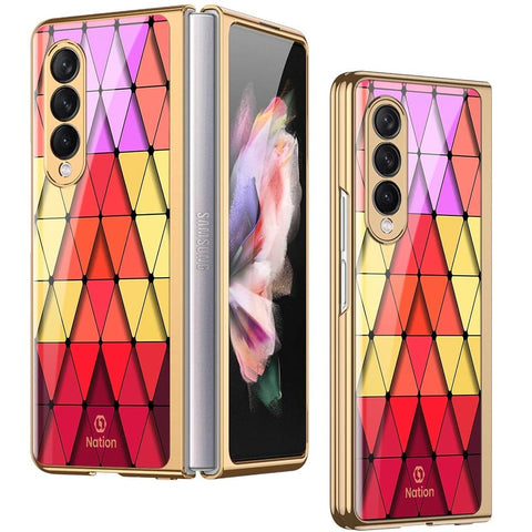 Samsung Galaxy Z Fold3 5G Cover - ONation Pyramid Series - Premium Electroplated Infinity Ultra Shine Glass Soft Silicon Borders Case