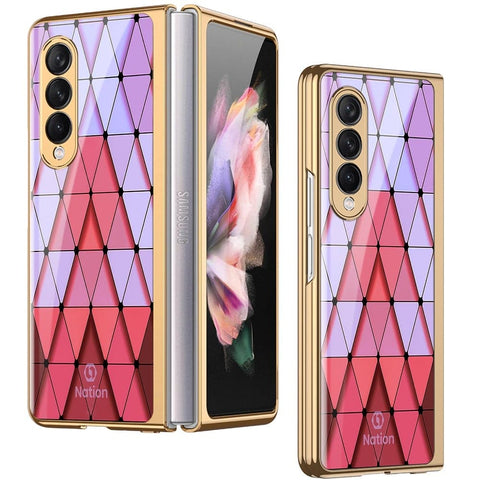 Samsung Galaxy Z Fold3 5G Cover - ONation Pyramid Series - Premium Electroplated Infinity Ultra Shine Glass Soft Silicon Borders Case