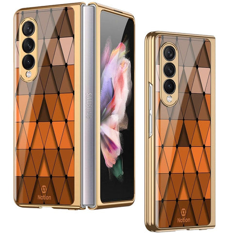 Samsung Galaxy Z Fold3 5G Cover - ONation Pyramid Series - Premium Electroplated Infinity Ultra Shine Glass Soft Silicon Borders Case