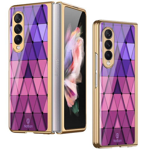 Samsung Galaxy Z Fold3 5G Cover - ONation Pyramid Series - Premium Electroplated Infinity Ultra Shine Glass Soft Silicon Borders Case