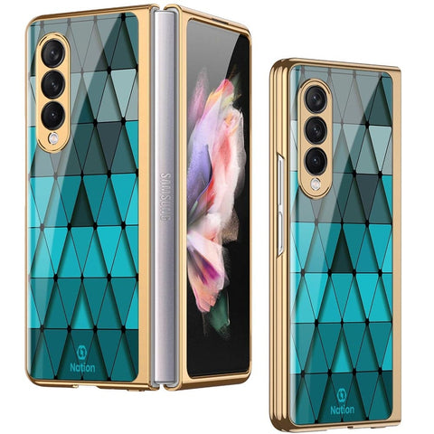 Samsung Galaxy Z Fold3 5G Cover - ONation Pyramid Series - Premium Electroplated Infinity Ultra Shine Glass Soft Silicon Borders Case