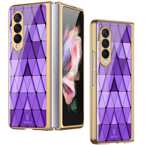 Samsung Galaxy Z Fold3 5G Cover - ONation Pyramid Series - Premium Electroplated Infinity Ultra Shine Glass Soft Silicon Borders Case