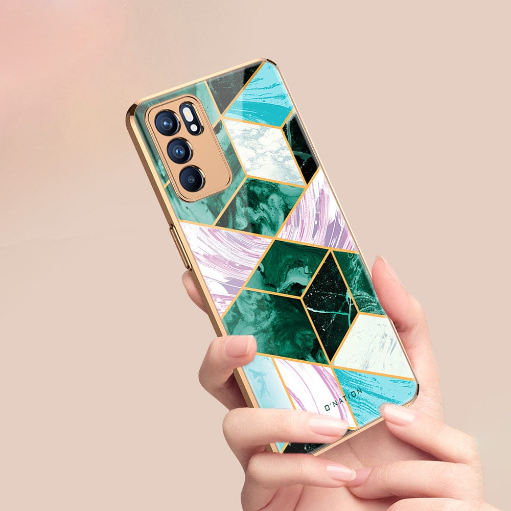 Oppo Reno 6 Pro 5G Cover - O'Nation Shades of Marble Series - Premium Electroplated Infinity Ultra Shine Glass Soft Silicon Borders Case