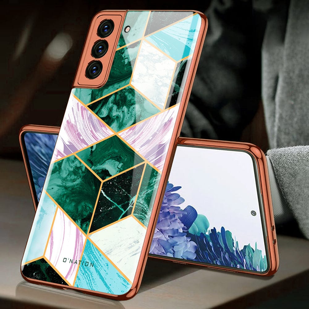 Samsung Galaxy S21 5G Cover - O'Nation Shades of Marble Series - Premium Electroplated Infinity Ultra Shine Glass Soft Silicon Borders Case