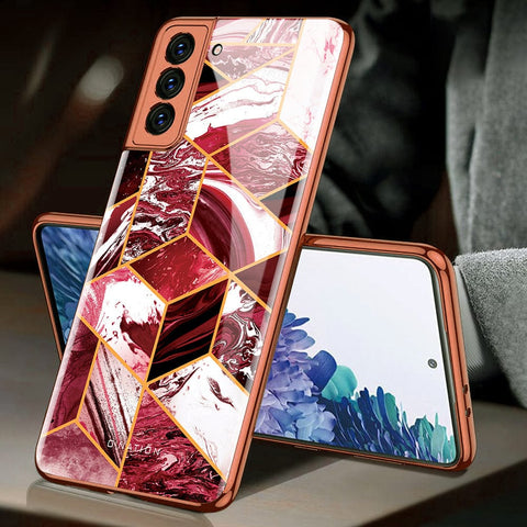 Samsung Galaxy S21 5G Cover - O'Nation Shades of Marble Series - Premium Electroplated Infinity Ultra Shine Glass Soft Silicon Borders Case