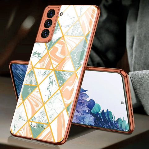 Samsung Galaxy S21 5G Cover - O'Nation Shades of Marble Series - Premium Electroplated Infinity Ultra Shine Glass Soft Silicon Borders Case