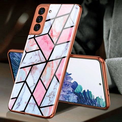 Samsung Galaxy S21 5G Cover - O'Nation Shades of Marble Series - Premium Electroplated Infinity Ultra Shine Glass Soft Silicon Borders Case