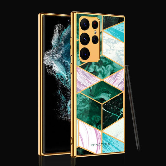 Samsung Galaxy S22 Ultra 5G Cover - O'Nation Shades of Marble Series - Premium Electroplated Infinity Ultra Shine Glass Soft Silicon Borders Case