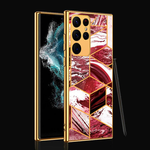 Samsung Galaxy S22 Ultra 5G Cover - O'Nation Shades of Marble Series - Premium Electroplated Infinity Ultra Shine Glass Soft Silicon Borders Case
