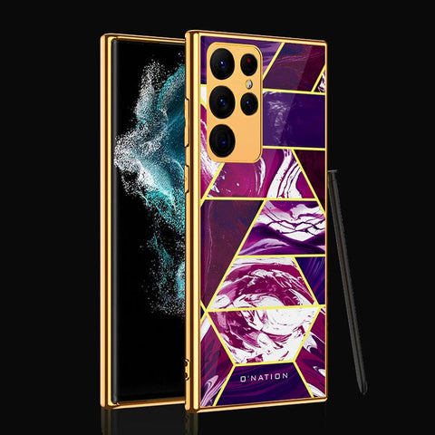 Samsung Galaxy S22 Ultra 5G Cover - O'Nation Shades of Marble Series - Premium Electroplated Infinity Ultra Shine Glass Soft Silicon Borders Case