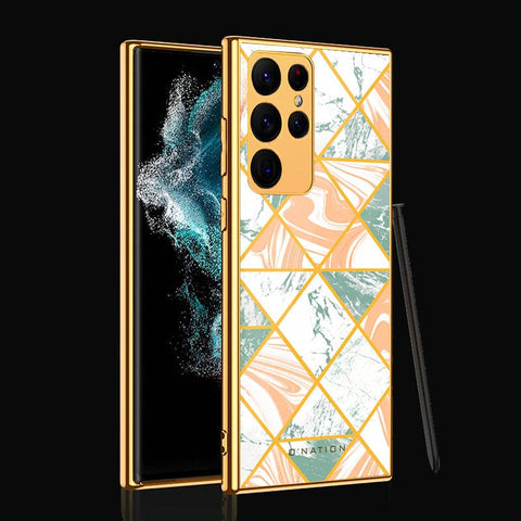 Samsung Galaxy S22 Ultra 5G Cover - O'Nation Shades of Marble Series - Premium Electroplated Infinity Ultra Shine Glass Soft Silicon Borders Case