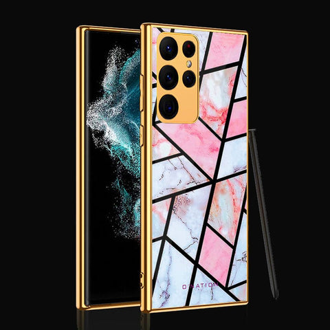 Samsung Galaxy S22 Ultra 5G Cover - O'Nation Shades of Marble Series - Premium Electroplated Infinity Ultra Shine Glass Soft Silicon Borders Case