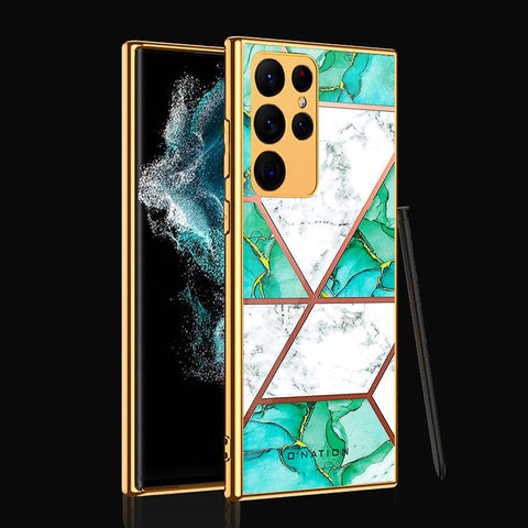 Samsung Galaxy S22 Ultra 5G Cover - O'Nation Shades of Marble Series - Premium Electroplated Infinity Ultra Shine Glass Soft Silicon Borders Case