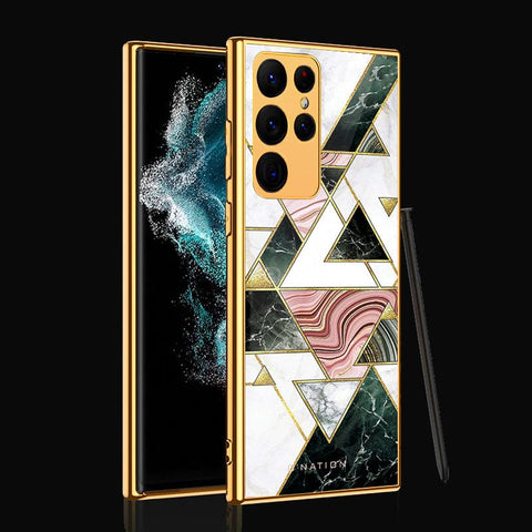Samsung Galaxy S22 Ultra 5G Cover - O'Nation Shades of Marble Series - Premium Electroplated Infinity Ultra Shine Glass Soft Silicon Borders Case