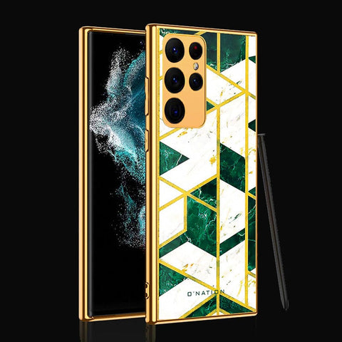 Samsung Galaxy S22 Ultra 5G Cover - O'Nation Shades of Marble Series - Premium Electroplated Infinity Ultra Shine Glass Soft Silicon Borders Case