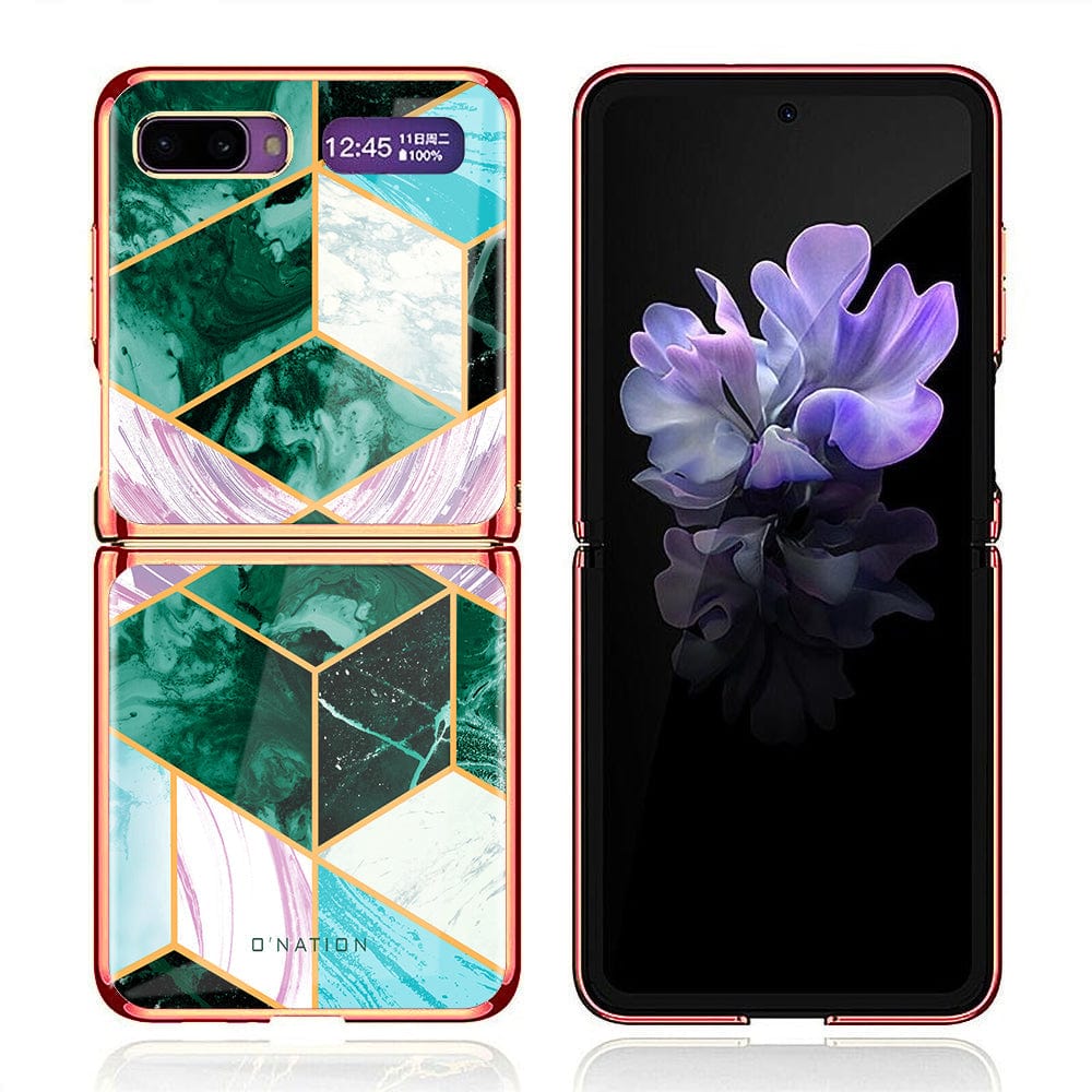 Samsung Galaxy Z Flip Cover - O'Nation Shades of Marble Series - Premium Electroplated Infinity Ultra Shine Glass Soft Silicon Borders Case