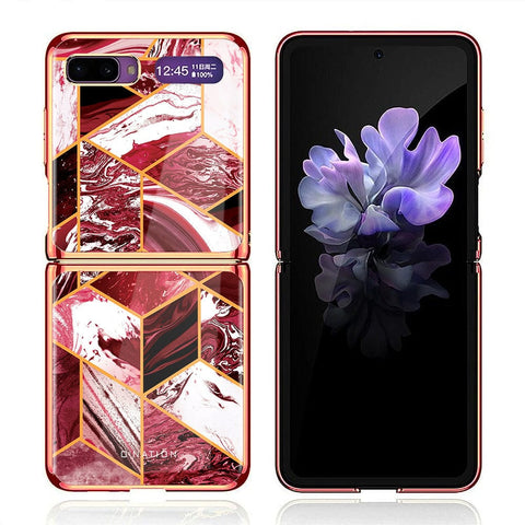 Samsung Galaxy Z Flip Cover - O'Nation Shades of Marble Series - Premium Electroplated Infinity Ultra Shine Glass Soft Silicon Borders Case