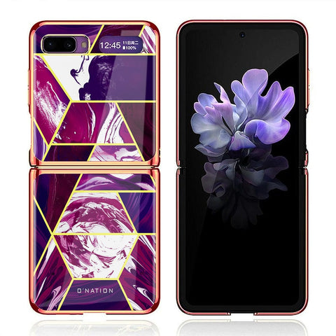 Samsung Galaxy Z Flip Cover - O'Nation Shades of Marble Series - Premium Electroplated Infinity Ultra Shine Glass Soft Silicon Borders Case