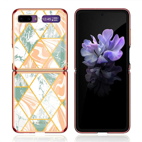Samsung Galaxy Z Flip Cover - O'Nation Shades of Marble Series - Premium Electroplated Infinity Ultra Shine Glass Soft Silicon Borders Case