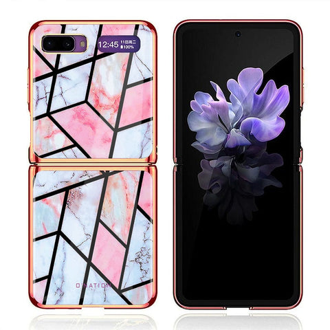Samsung Galaxy Z Flip Cover - O'Nation Shades of Marble Series - Premium Electroplated Infinity Ultra Shine Glass Soft Silicon Borders Case
