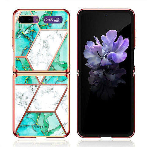 Samsung Galaxy Z Flip Cover - O'Nation Shades of Marble Series - Premium Electroplated Infinity Ultra Shine Glass Soft Silicon Borders Case