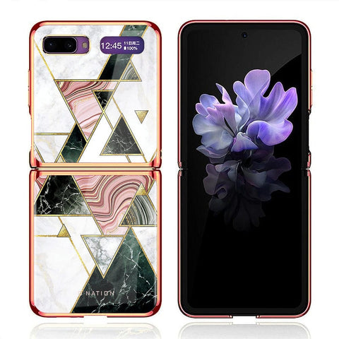 Samsung Galaxy Z Flip Cover - O'Nation Shades of Marble Series - Premium Electroplated Infinity Ultra Shine Glass Soft Silicon Borders Case