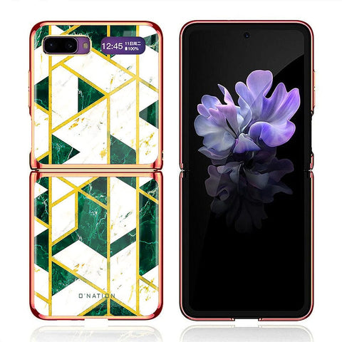 Samsung Galaxy Z Flip Cover - O'Nation Shades of Marble Series - Premium Electroplated Infinity Ultra Shine Glass Soft Silicon Borders Case