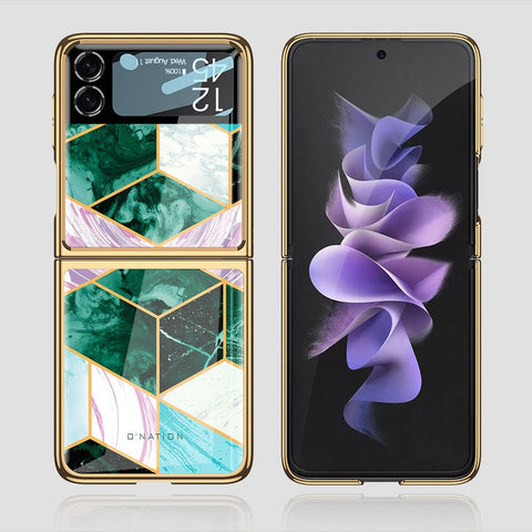 Samsung Galaxy Z Flip 3 5G Cover - O'Nation Shades of Marble Series - Premium Electroplated Infinity Ultra Shine Glass Soft Silicon Borders Case