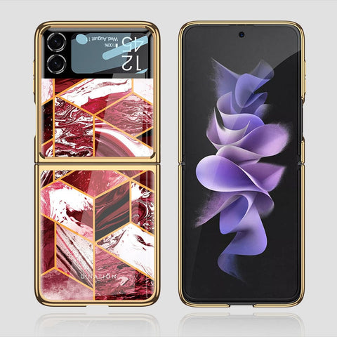 Samsung Galaxy Z Flip 3 5G Cover - O'Nation Shades of Marble Series - Premium Electroplated Infinity Ultra Shine Glass Soft Silicon Borders Case