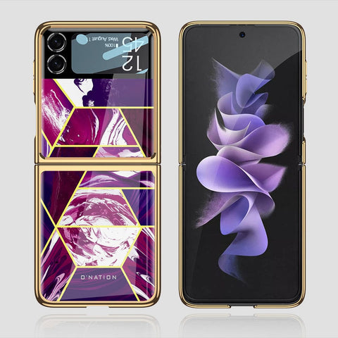 Samsung Galaxy Z Flip 3 5G Cover - O'Nation Shades of Marble Series - Premium Electroplated Infinity Ultra Shine Glass Soft Silicon Borders Case