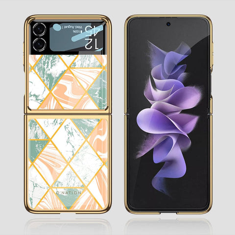Samsung Galaxy Z Flip 3 5G Cover - O'Nation Shades of Marble Series - Premium Electroplated Infinity Ultra Shine Glass Soft Silicon Borders Case