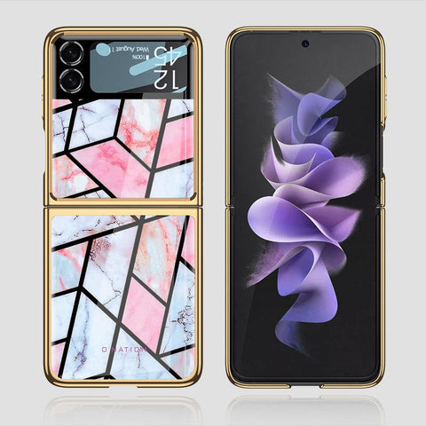 Samsung Galaxy Z Flip 3 5G Cover - O'Nation Shades of Marble Series - Premium Electroplated Infinity Ultra Shine Glass Soft Silicon Borders Case