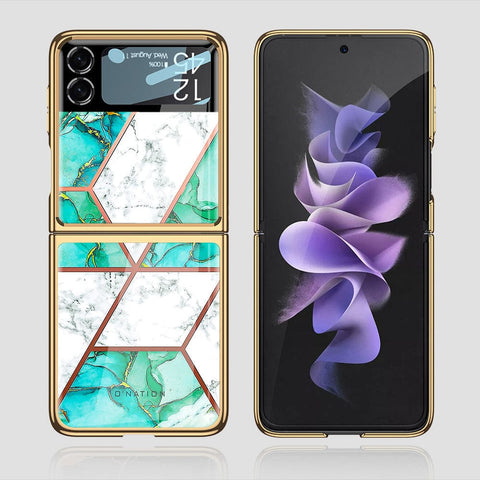 Samsung Galaxy Z Flip 3 5G Cover - O'Nation Shades of Marble Series - Premium Electroplated Infinity Ultra Shine Glass Soft Silicon Borders Case
