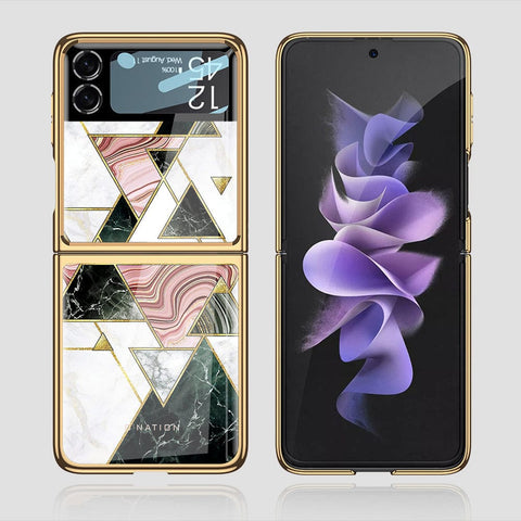 Samsung Galaxy Z Flip 3 5G Cover - O'Nation Shades of Marble Series - Premium Electroplated Infinity Ultra Shine Glass Soft Silicon Borders Case