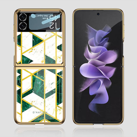 Samsung Galaxy Z Flip 3 5G Cover - O'Nation Shades of Marble Series - Premium Electroplated Infinity Ultra Shine Glass Soft Silicon Borders Case