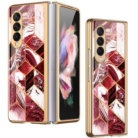Samsung Galaxy Z Fold 3 5G Cover - O'Nation Shades of Marble Series - Premium Electroplated Infinity Ultra Shine Glass Soft Silicon Borders Case