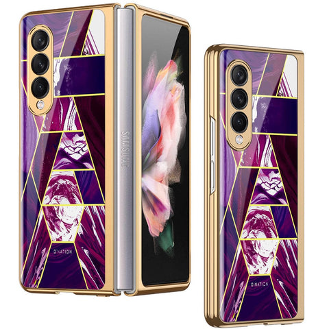 Samsung Galaxy Z Fold 3 5G Cover - O'Nation Shades of Marble Series - Premium Electroplated Infinity Ultra Shine Glass Soft Silicon Borders Case