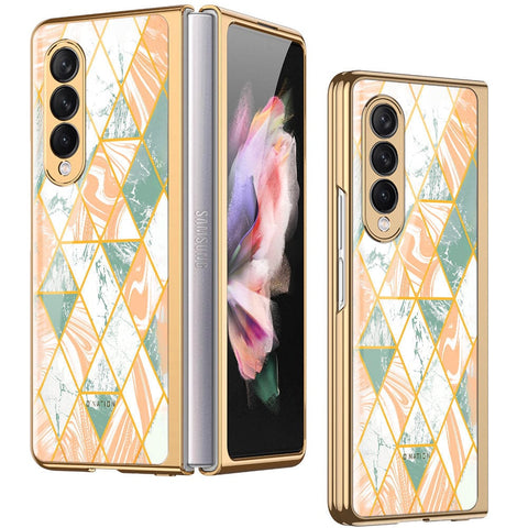 Samsung Galaxy Z Fold 3 5G Cover - O'Nation Shades of Marble Series - Premium Electroplated Infinity Ultra Shine Glass Soft Silicon Borders Case