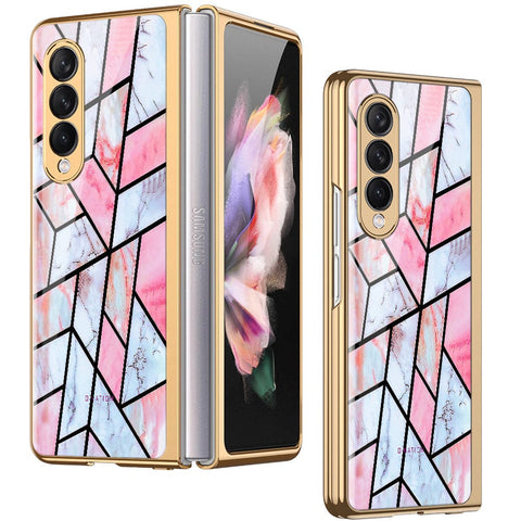 Samsung Galaxy Z Fold 3 5G Cover - O'Nation Shades of Marble Series - Premium Electroplated Infinity Ultra Shine Glass Soft Silicon Borders Case