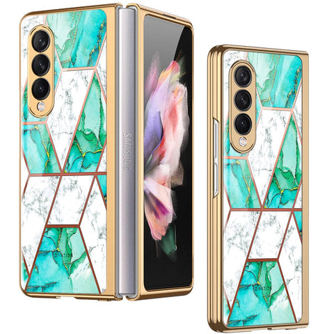 Samsung Galaxy Z Fold 3 5G Cover - O'Nation Shades of Marble Series - Premium Electroplated Infinity Ultra Shine Glass Soft Silicon Borders Case