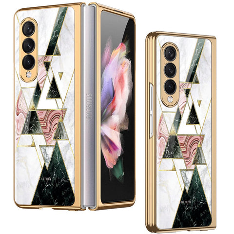 Samsung Galaxy Z Fold 3 5G Cover - O'Nation Shades of Marble Series - Premium Electroplated Infinity Ultra Shine Glass Soft Silicon Borders Case