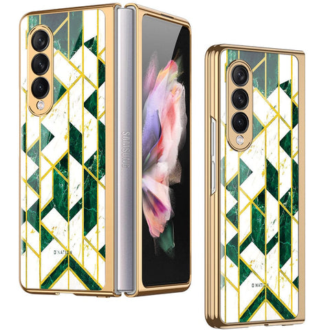 Samsung Galaxy Z Fold 3 5G Cover - O'Nation Shades of Marble Series - Premium Electroplated Infinity Ultra Shine Glass Soft Silicon Borders Case