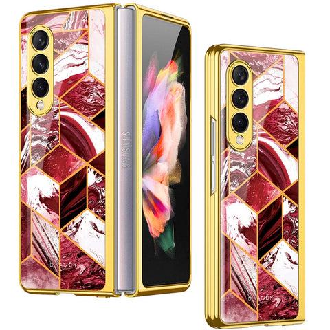 Samsung Galaxy Z Fold 4 5G Cover - O'Nation Shades of Marble Series - Premium Electroplated Infinity Ultra Shine Glass Soft Silicon Borders Case