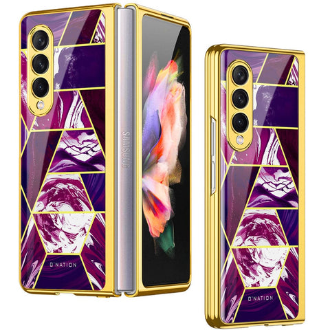 Samsung Galaxy Z Fold 4 5G Cover - O'Nation Shades of Marble Series - Premium Electroplated Infinity Ultra Shine Glass Soft Silicon Borders Case
