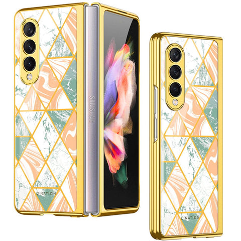 Samsung Galaxy Z Fold 4 5G Cover - O'Nation Shades of Marble Series - Premium Electroplated Infinity Ultra Shine Glass Soft Silicon Borders Case