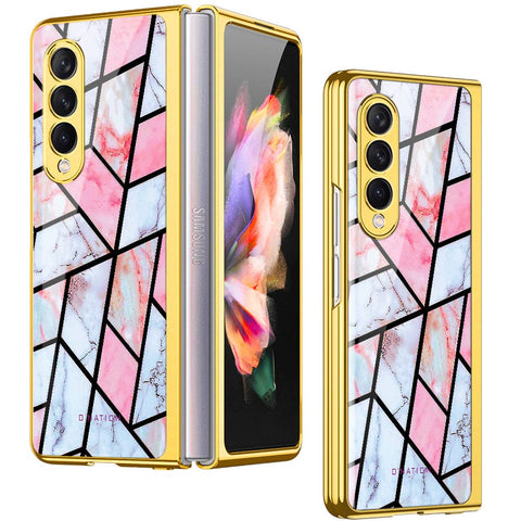Samsung Galaxy Z Fold 4 5G Cover - O'Nation Shades of Marble Series - Premium Electroplated Infinity Ultra Shine Glass Soft Silicon Borders Case