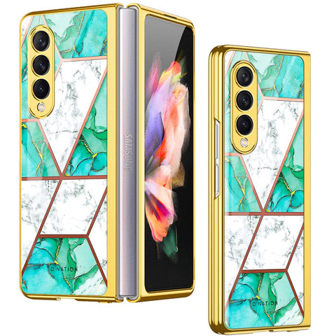 Samsung Galaxy Z Fold 4 5G Cover - O'Nation Shades of Marble Series - Premium Electroplated Infinity Ultra Shine Glass Soft Silicon Borders Case