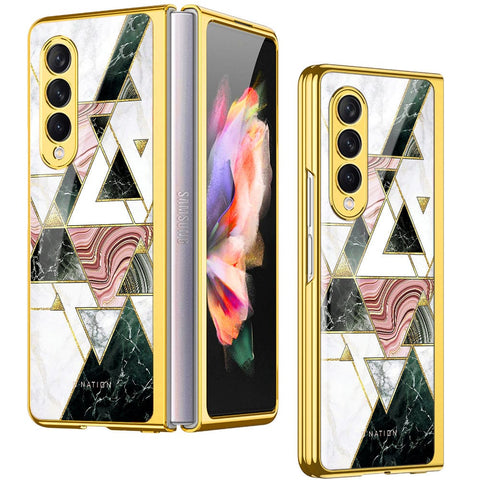 Samsung Galaxy Z Fold 4 5G Cover - O'Nation Shades of Marble Series - Premium Electroplated Infinity Ultra Shine Glass Soft Silicon Borders Case